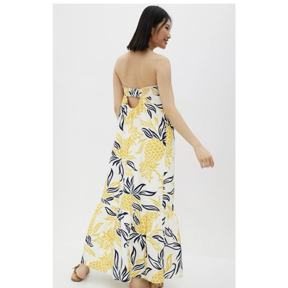 Anthropologie Pineapple Maxi dress! Small yellow black flounce hem.